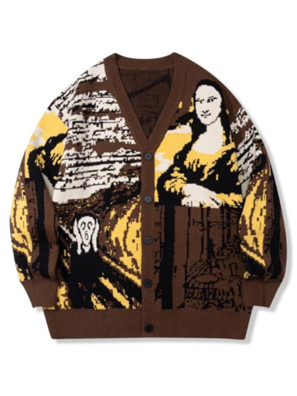 Artistic Van Gogh Knit Cardigan Sweater Jacket V-Neck